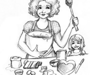 Coloriage et dessins gratuit Maman prépare un gâteau à imprimer