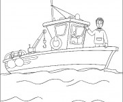 Coloriage pêcheur  dans son navire