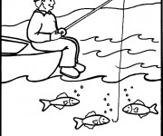Coloriage pêcheur et ligne dans la mer