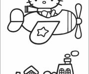 Coloriage et dessins gratuit Hello Kitty en plein vole à imprimer