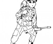 Coloriage Jeune soldat et son arme