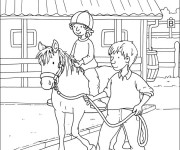 Coloriage Une Fille apprend L'Équitation