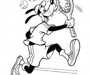 Coloriage Dingo joue au Tennis Disney