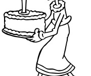 Coloriage La Femme de Popeye et Le Gâteau d'anniversaire