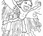 Coloriage Le Petit Tarzan se plonge dans la rivière