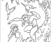 Coloriage Tarzan s'amuse avec Jane dans La Nature