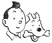 Coloriage et dessins gratuit Têtes de Tintin et Milou à imprimer