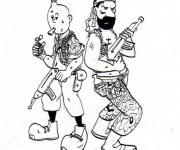 Coloriage Tintin et Capitaine Haddock magique