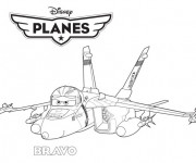 Coloriage Avion de Chasse Bravo dessin animé