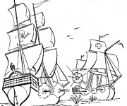 Coloriage et dessins gratuit Bateau Pirate en bataille à imprimer