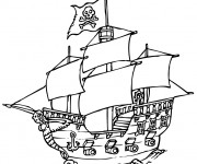 Coloriage Un Navire portant le drapeau de pirates