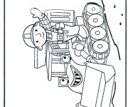 Coloriage Bulldozer et ouvrier dessin animé