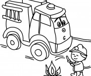 Coloriage Camion Pompier et le petit enfant