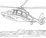 Coloriage Hélicoptère sur la mer