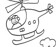 Coloriage Petit enfant dans un Hélicoptère