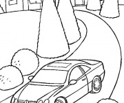 Coloriage et dessins gratuit Paysage de voiture Mercedes sur la route à imprimer