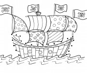 Coloriage Bateau avec drapeaux de pirates