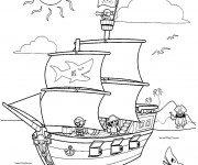 Coloriage et dessins gratuit Bateau Pirate et L'île au trésor à imprimer