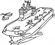 Coloriage et dessins gratuit Porte Avion sur la mer à imprimer