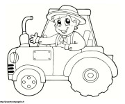 Coloriage Petit enfant sur Tracteur