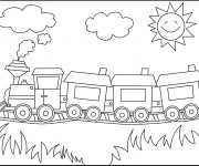 Coloriage et dessins gratuit Locomotive avec Wagons dans la nature à imprimer