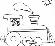 Coloriage Petit garçon dans une Locomotive