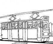 Coloriage Tramway transporte les passagers