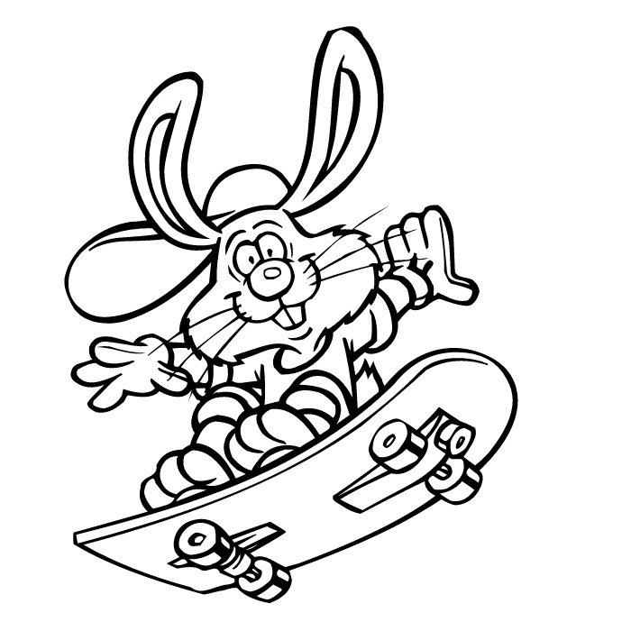 Coloriage Lapin drôle sur skate dessin gratuit à imprimer lapin drole sur skate