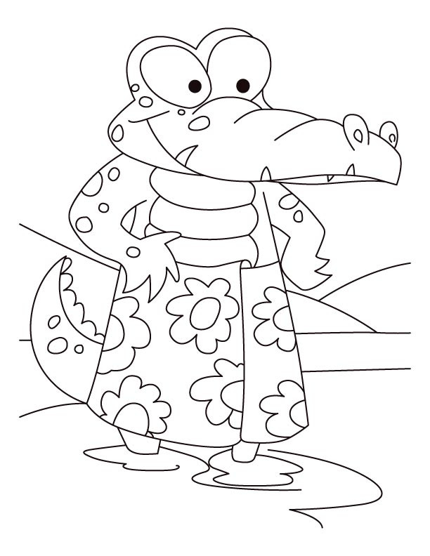 Coloriage et dessins gratuits Alligator portant ses vêtements à imprimer