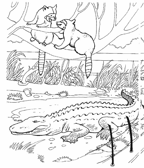 Coloriage et dessins gratuits Le Crocodile et les animaux de la forêt à imprimer