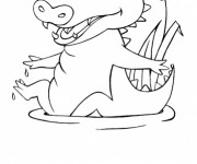 Coloriage Petit Crocodile s'amuse dans l'eau