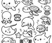 Coloriage Animaux de la mer kawaii