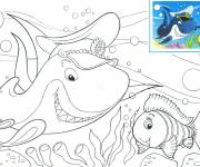 Coloriage Captain Shark avec un poisson de cartoon