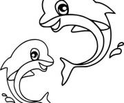 Coloriage Deux petits dauphins animaux de la mer
