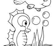 Coloriage et dessins gratuit Hippocampe et poisson sous la mer dessin animé à imprimer