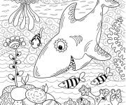 Coloriage Le requin attaque les habitants de la mer