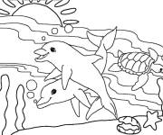 Coloriage Les animaux sortent sur la surface de la mer