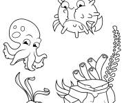 Coloriage et dessins gratuit Pieuvre et Poisson facile à imprimer