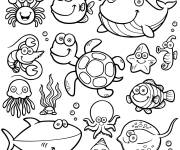 Coloriage et dessins gratuit Plusieurs animaux de la mer en maternelle à imprimer