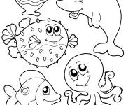 Coloriage et dessins gratuit Poisson et dauphin animaux de la mer à imprimer