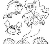 Coloriage et dessins gratuit Poisson et sir&egrave;ne de mer à imprimer
