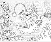 Coloriage Poisson p&eacute;cheur de dessin anim&eacute;