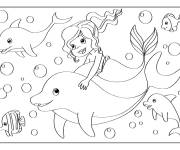 Coloriage Une sir&egrave;ne sur un dauphin