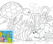 Coloriage Vie sous la mer avec mod&egrave;le en couleurs