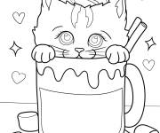 Coloriage Adorable chaton dans une tasse