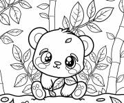Coloriage Adorable petit panda entour&eacute; de bambou