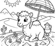 Coloriage B&eacute;b&eacute; chameau mignon dans le d&eacute;sert