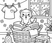Coloriage B&eacute;b&eacute; furet mignon &agrave; la maison