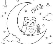 Coloriage B&eacute;b&eacute; hibou mignon sur le croissant de la lune