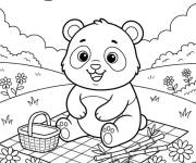 Coloriage B&eacute;b&eacute; panda mignon en pique-nique
